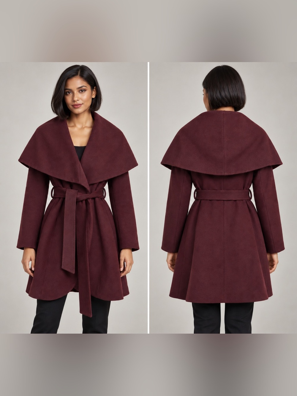 T Tahari Burgundy Belted Cape Coat - Size M